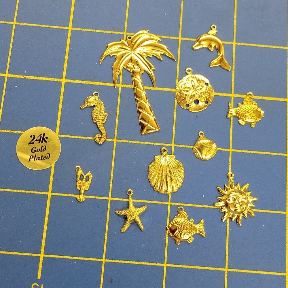 24k Gold Plated Charms Beach Sea Theme Set of 11 pieces
